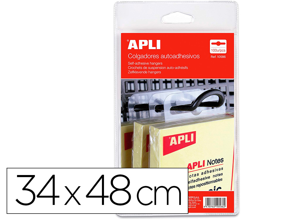 CROCHET DE SUSPENSION AUTO-ADHESIF APLI AGIPA       ATTACHES PLASTIQUE FORMAT     34X48CM BLISTER 100 UNITES