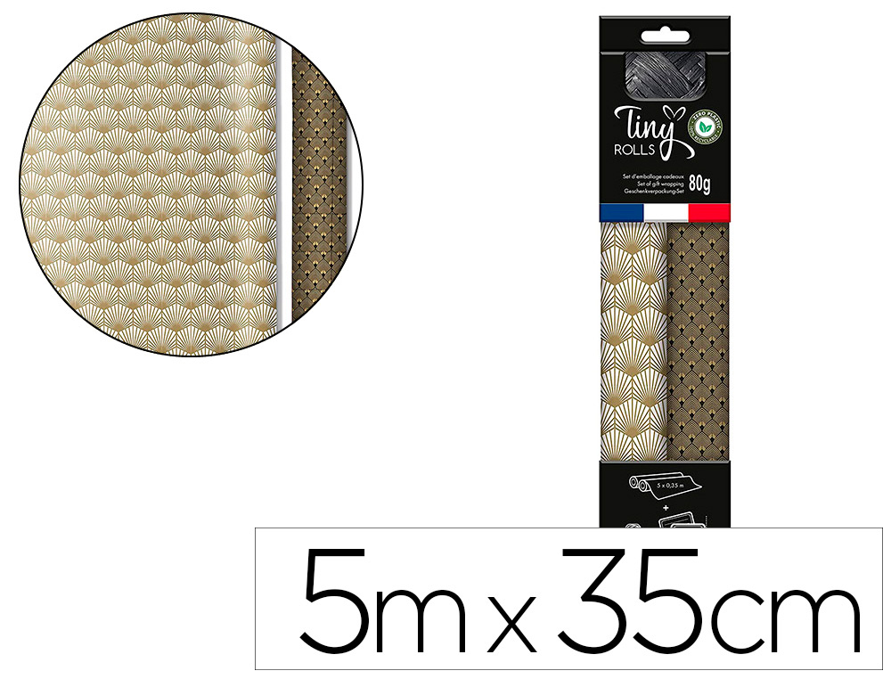 SET D'EMBALLAGE CADEAU PAON COMPOS  DE 2 ROULEAUX TINY    ROLLS 5MX0,35CM + 1 ROULEAU   BOLDUC 20M + 10  TIQUETTES