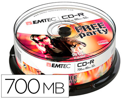 CD-R EMTEC RINSCRIPTIBLE 700MB 80MIN VITESSE 52X TOUR 25 UNITS